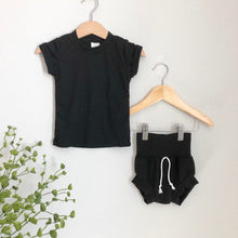 Load image into Gallery viewer, handmade black unisex summer baby clothes
