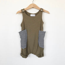 Load image into Gallery viewer, olive green baby boy tank romper
