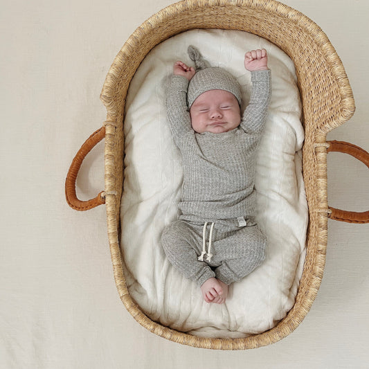 Light gray waffle knit newborn photo outfit