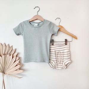 Summer baby clothes, mint short sleeve shirt and stripe bloomers, bummies outfit, baby boy clothes, beach outfit, toddler boy outfit, boho.