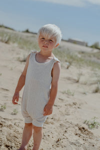 Oatmeal rib summer tank romper, gender neutral, overalls, sleeveless romper, baby boy clothes, baby girl clothes, beach outfit, boho.