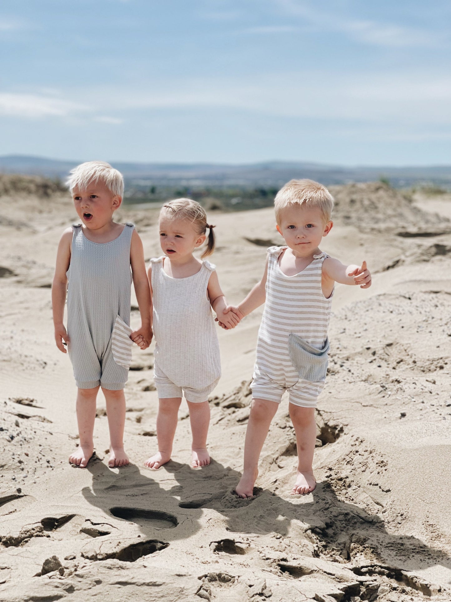 Oatmeal rib summer tank romper, gender neutral, overalls, sleeveless romper, baby boy clothes, baby girl clothes, beach outfit, boho.