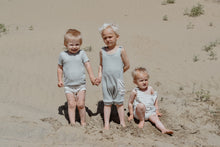 Load image into Gallery viewer, Stripe baby clothes, summer outfit, gender neutral baby, earthy tone, beach vibes, cream clothes, summer set, bummies set, boho baby.
