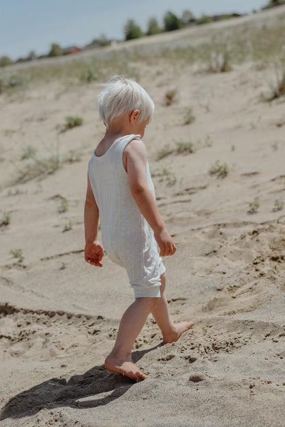 Oatmeal rib summer tank romper, gender neutral, overalls, sleeveless romper, baby boy clothes, baby girl clothes, beach outfit, boho.