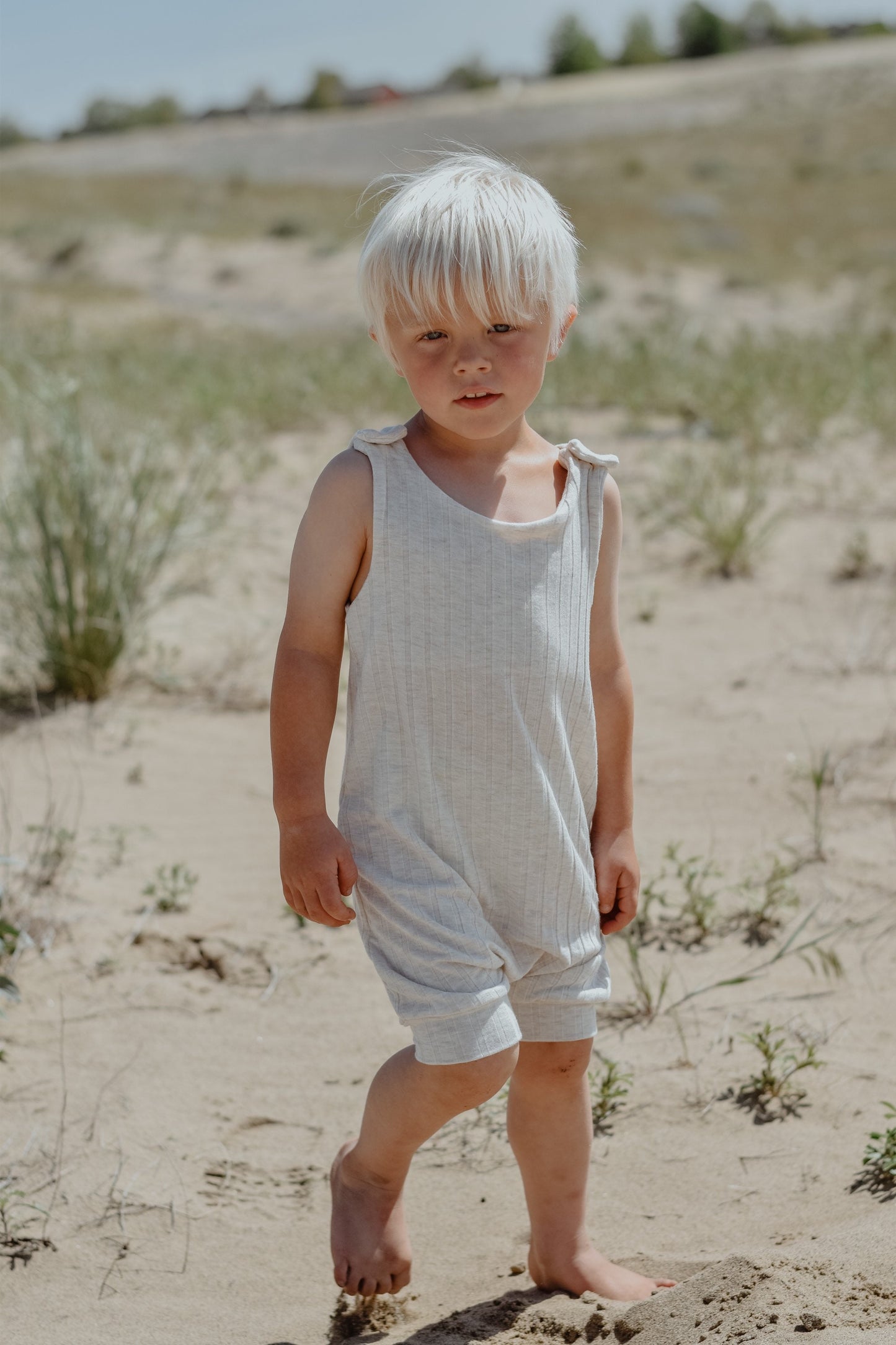 Oatmeal rib summer tank romper, gender neutral, overalls, sleeveless romper, baby boy clothes, baby girl clothes, beach outfit, boho.