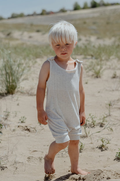Oatmeal rib summer tank romper, gender neutral, overalls, sleeveless romper, baby boy clothes, baby girl clothes, beach outfit, boho.