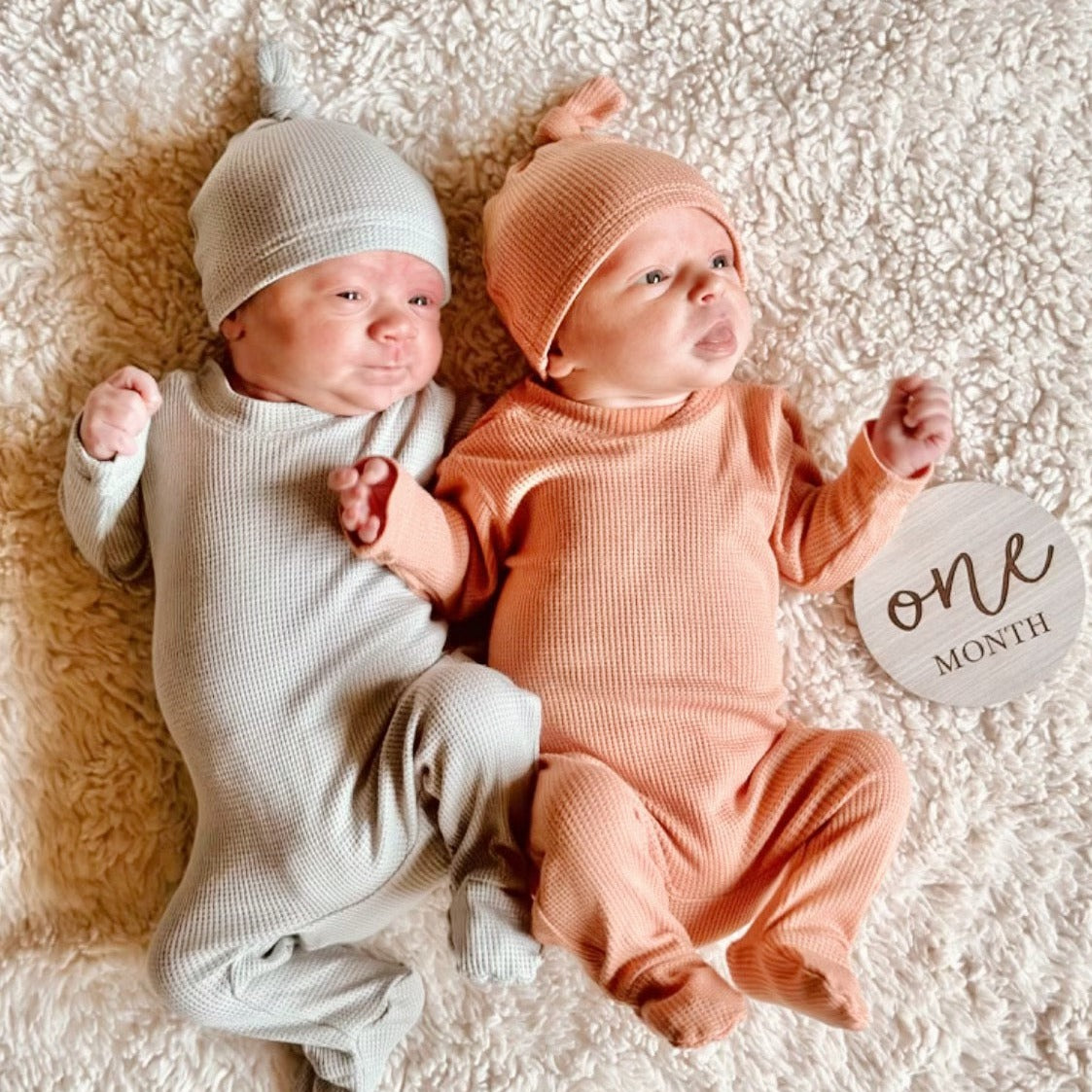 newborn twin boy girl matching one-piece outfits