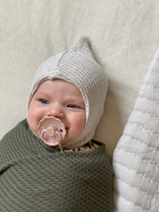 warm newborn cream pixie hat 