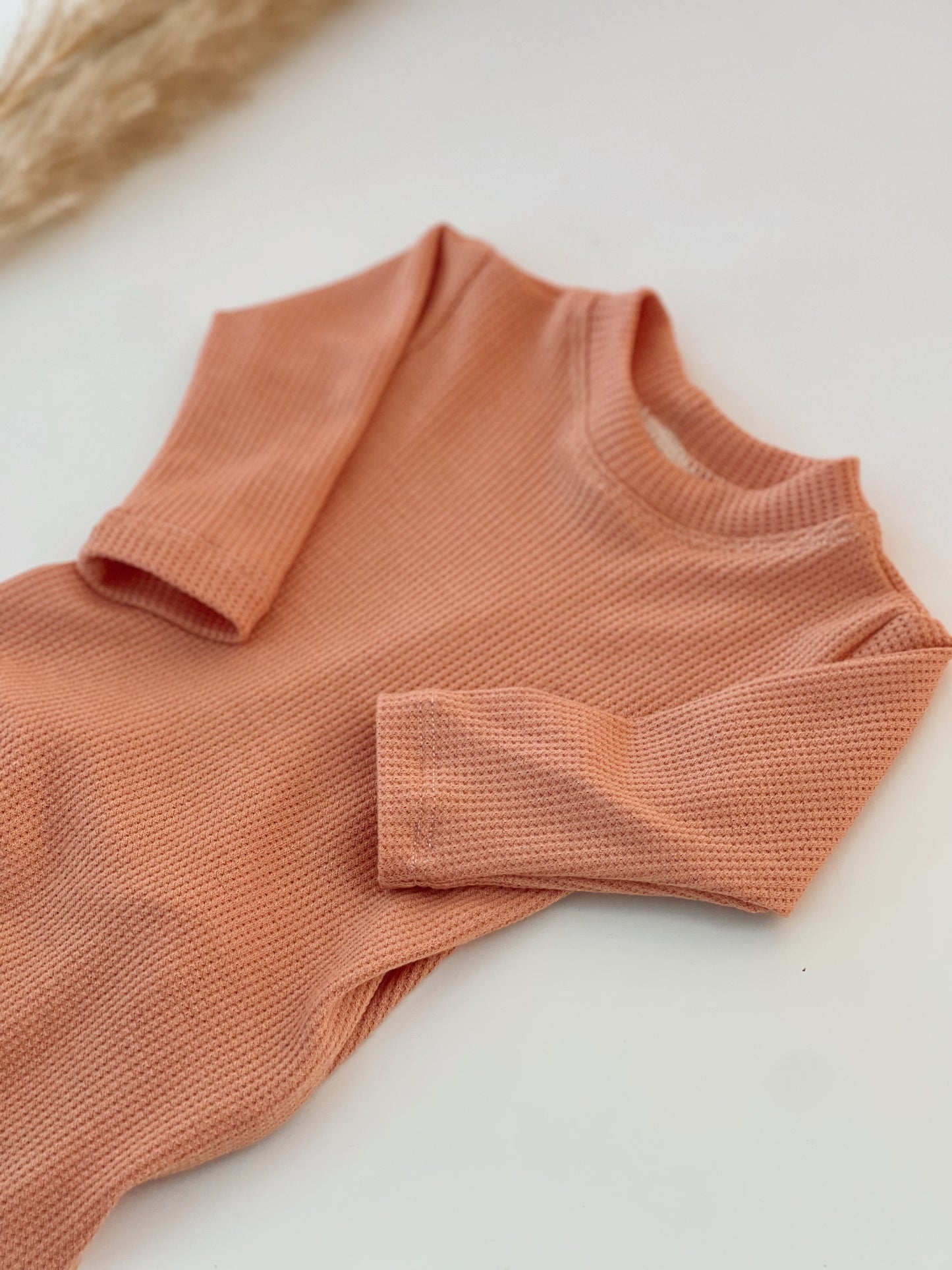 pink thermal waffle baby girl outfit, newborn outfit designed for overnight.