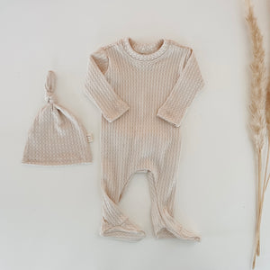 cream newborn baby footie jumpsuit