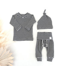 Load image into Gallery viewer, modern black and white stripe baby boy clothes
