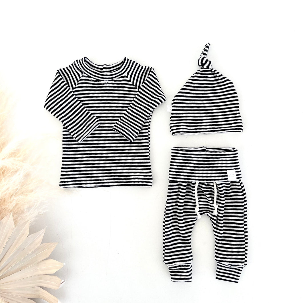 modern black and white stripe baby boy clothes