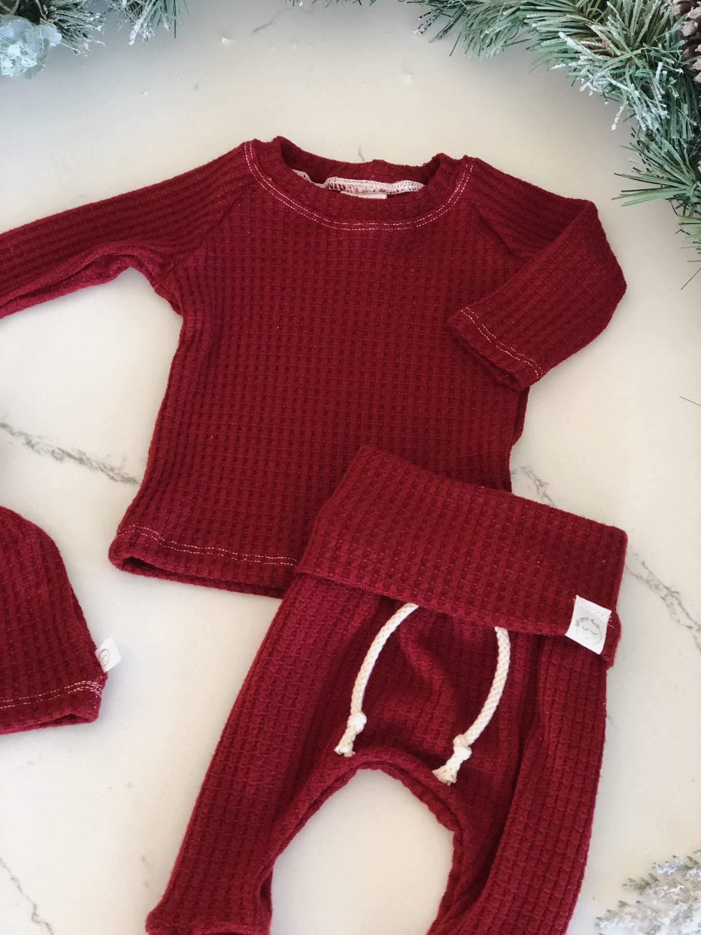 red baby Christmas waffle pajamas