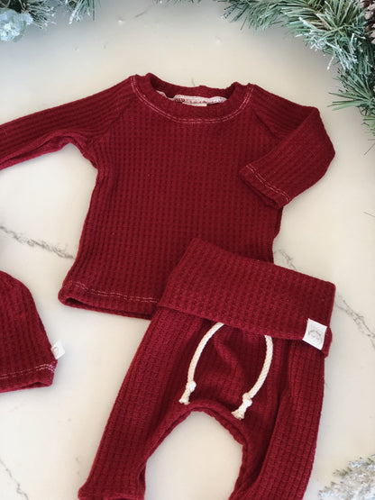 red baby Christmas waffle pajamas