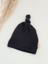 Load image into Gallery viewer, black waffle newborn knot hat
