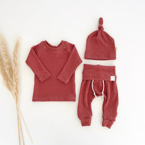 brick red waffle baby outfit