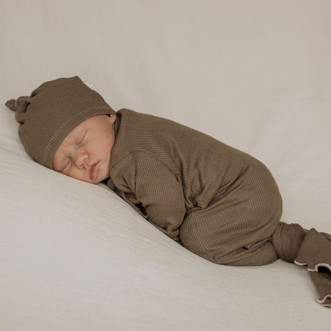 taupe newborn knotted gown for babies