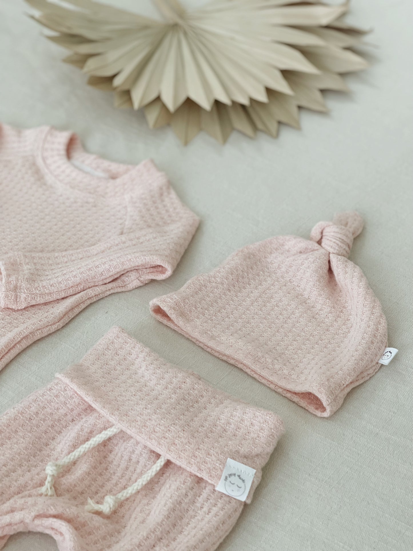Soft blush baby onesie, baby girl waffle outfit for infants