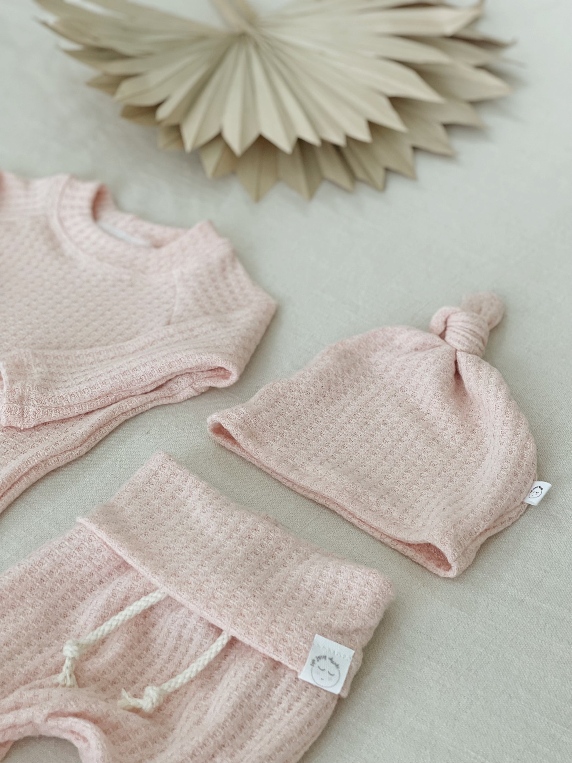 Soft blush baby onesie, baby girl waffle outfit for infants