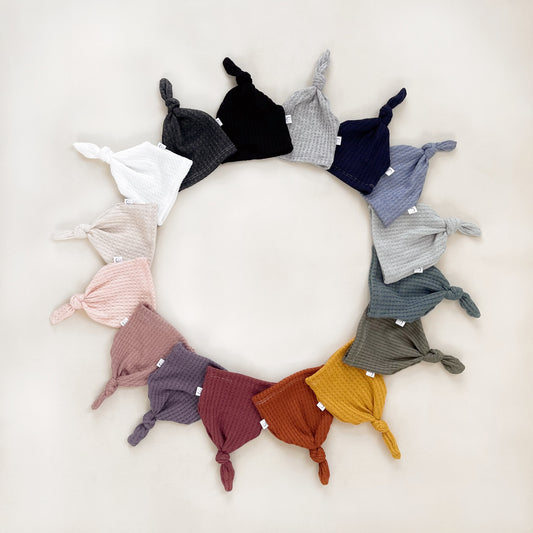 newborn waffle top knot hat