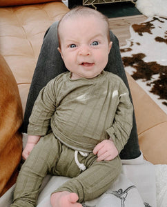 cute neutral rib knit baby clothes