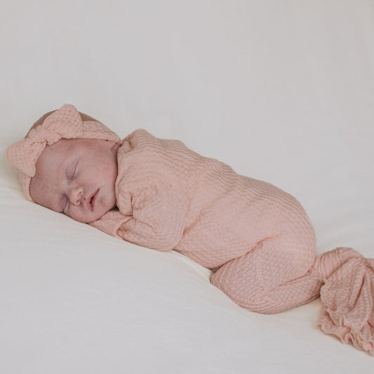 Pink newborn girl knotted baby gown