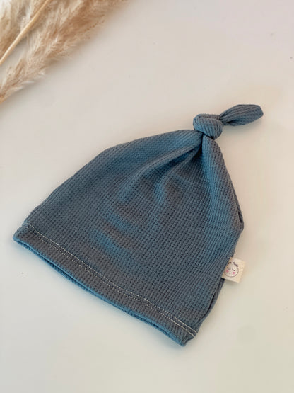 teal blue thermal waffle knit hat for baby boys.
