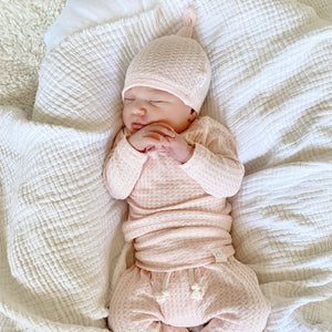 handmade pink waffle newborn baby outfit