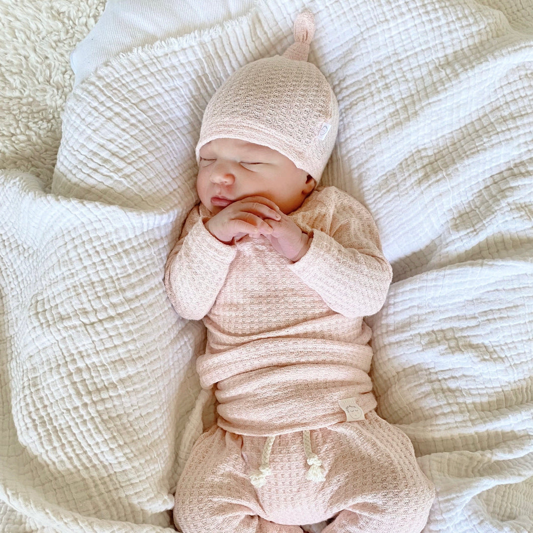 handmade pink waffle newborn baby outfit