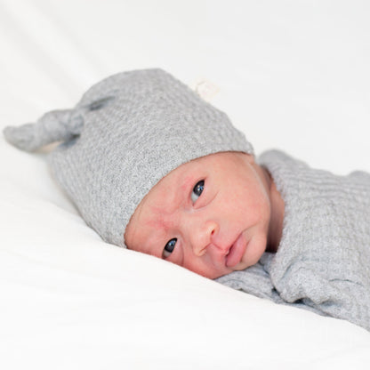 gender neutral waffle knotted baby gown