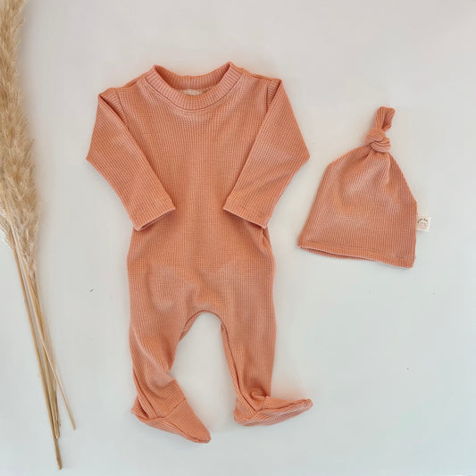 peachy newborn girl footie pajamas set