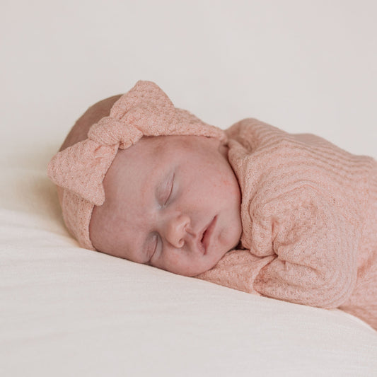 pink baby girl waffle knit headband bow