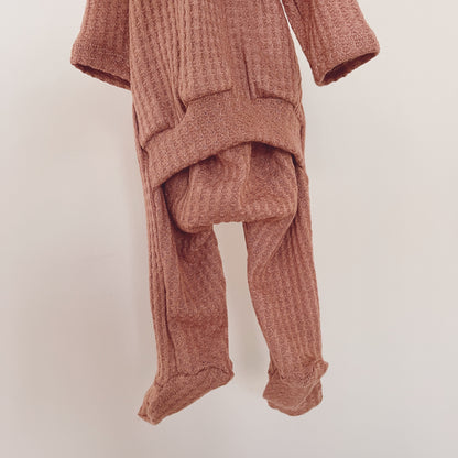 handmade muted tone baby girl footie pajamas